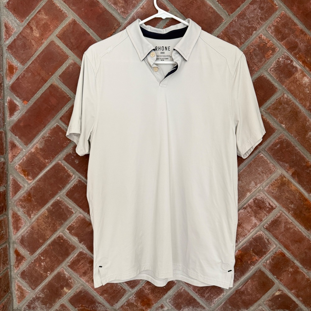 Rhone Polo Golf Shirt Mens Medium Bone White Italian Fabric Commuter
